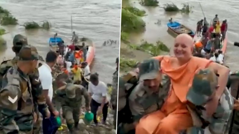 Gujarat Rains: Indian Army and Villagers Execute Rescue of Twelve Individuals Stranded on Vyas Bet (Watch Video)