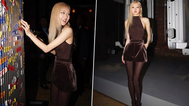 BLACKPINK's Rosé Serves Glam in Brown Halterneck Top Paired With Velvet Skirt and Stockings (See Pics)