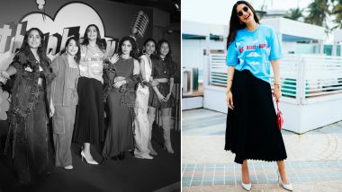 Sonam Kapoor Rocks Blue 'Rise Rebel Repeat' T-Shirt With Black Pleated Midi Skirt at Thank You for Coming Press Conference! (View Pics)