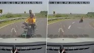 Maharashtra Road Accident Video: Speeding Bike Hits Car at Curve in Washim, Dashcam Captures Horrifying Collison