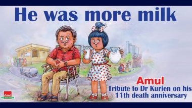 Amul Topical's Latest Illustration Honours 'Father of White Revolution' Dr Verghese Kurien On His 11th Death Anniversary (See Pic)