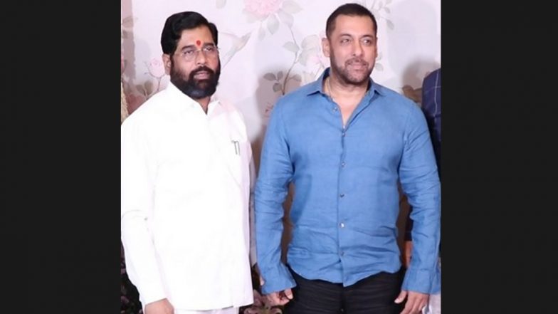 Salman Khan, Maharashtra CM Eknath Shinde Attend Arpita Khan Sharma’s Ganpati Celebrations (Watch Video)