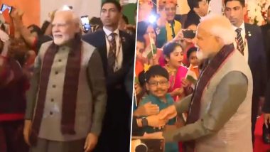 PM Modi in Indonesia: Prime Minister Narendra Modi Gets Rousing Welcome from Indian Diaspora in Jakarta (Watch Video)