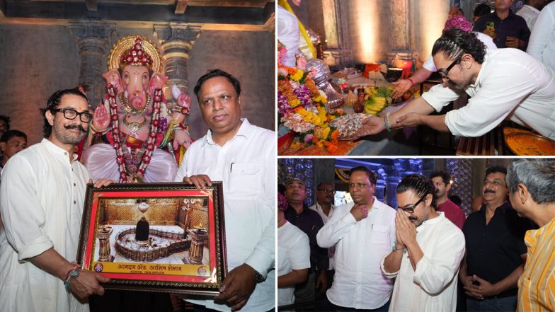 Ganeshotsav 2023: Aamir Khan Seeks Ganpati Bappa's Blessings at Mumbai BJP President Ashish Shelar’s Residence (Watch Video)