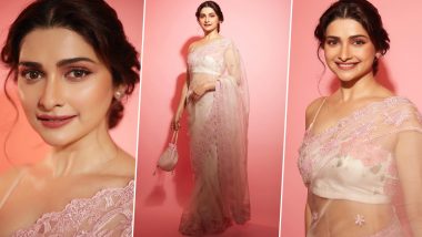 Prachi Desai Looks Ethereal in Pink Embroidered Saree Paired With White Sleeveless Blouse (See Pics)