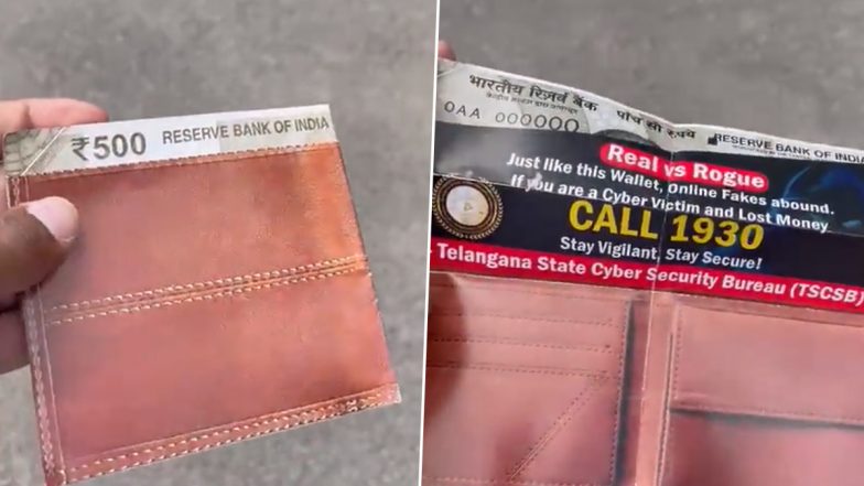 Telangana: State Cyber Security Bureau Launches Unique Campaign Against Online Fraud, Videos of Deceptive Leaflets Designed as Wallet With Rs 500 Note Jutting Out Goes Viral