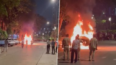 Car on Fire in Mumbai Videos: Four-Wheeler Goes Up in Flames in Kandivali's Thakur Village, Terrifying Visuals Surface