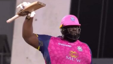 Rahkeem Cornwall Does 'Bat Drop' Celebration After Scoring Century During Barbados Royals vs St Kitts and Nevis Patriots Caribbean Premier League 2023 Match (Watch Video)