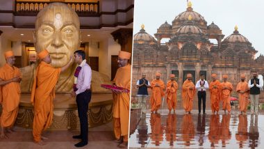 Rishi Sunak-Akshata Murthy Akshardham Temple Visit Photos and Video: UK Prime Minister, His Wife Visit Delhi Temple, Seek Blessings