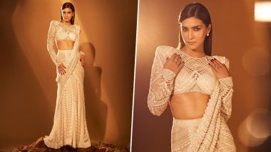 Kriti Sanon is the Ultimate Trendsetter in Ivory White Lehenga Saree (See Pics)