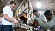 Rahul Gandhi Interacts With Carpenters at Furniture Market in Delhi’s Kirti Nagar, Tries His Hand at Furniture Making (See Pics)