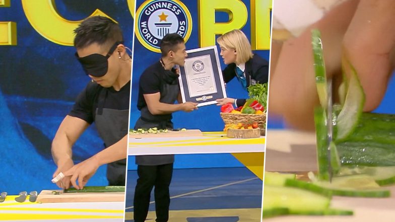 Most Slices of Cucumbers Sliced While Blindfolded in 30 Seconds is 166, Wallace Wong From Canada Holds Guinness World Record (Watch Video)