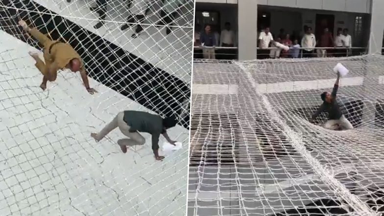 Suicide Attempt at Mantralaya Video: Man Jumps From Second Floor of Mantralaya Building in Mumbai, Lands on Safety Net