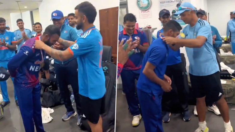 Head Coach Rahul Dravid, Virat Kohli and Other Members of the Indian Cricket Team Felicitate Nepal Players For Impressive Performance in IND vs NEP Asia Cup 2023 Match (Watch Video)