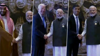 G20 Summit 2023: PM Narendra Modi Welcomes Joe Biden, Rishi Sunak, Muhammed Bin Salman and Other Leaders at Bharat Mandapam in Delhi's Pragati Maidan (Watch Video)