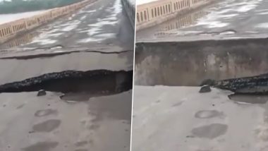 Maharashtra Bridge Damaged: Portion of Sarangkheda Bridge Connecting Nandurbar to Dhule Caves In (Watch Video)