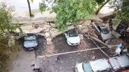 Delhi Wall Collapse Video: Several Cars Damaged After School Wall Collapses in Dilshad Garden Amid Heavy Rain