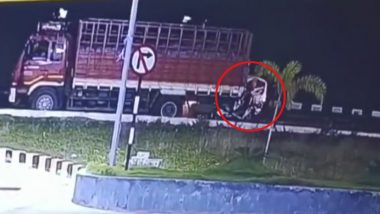 Tamil Nadu Road Accident Video: Six Killed After Minivan Crashes Into Truck on Salem-Coimbatore National Highway, Terrifying CCTV Video Surfaces