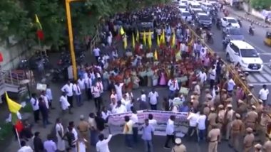 Cauvery Dispute: Tamilaga Valvurimai Party Workers Hold Protest Over Cauvery Water Sharing Issue in Chennai (Watch Video)