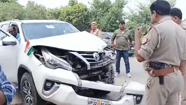 Ashish Patel Road Accident Video: UP Minister and Anupriya Patel's Husband Suffers Injuries After His Car Collides With Another Convoy Vehicle