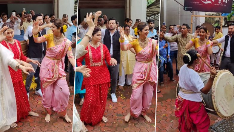 Shilpa Shetty Looks Stunning in Pink and Yellow Ethnic Wear, Sukhee Actress Dances at Ganesh Visarjan With Her Sister Shamita Shetty (Watch Video)