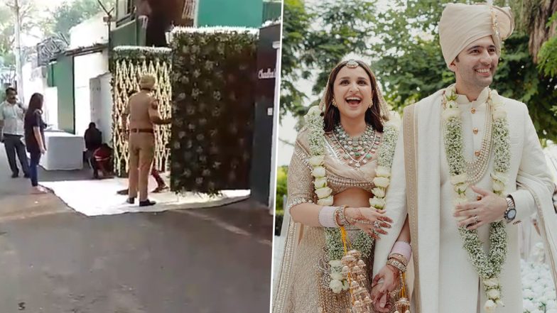 Raghav Chadha-Parineeti Chopra Wedding: AAP MP’s House in Delhi Decked Up To Welcome Newlywed Couple (Watch Video)