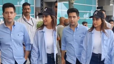 Parineeti Chopra and Raghav Chadha Make a Stylish Duo in Matching Blue Outfits at Airport (View Pics)