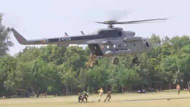 G20 Summit 2023: Delhi Police Conducts Helicopter Slithering Exercise With Newly Recruited Trainee Commandos at Police Academy (Watch Video)