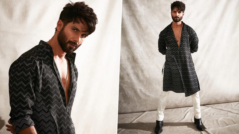 Shahid Kapoor Gives Major Style Goals in Black and Grey Printed Kurta and White Pants (See Pics)