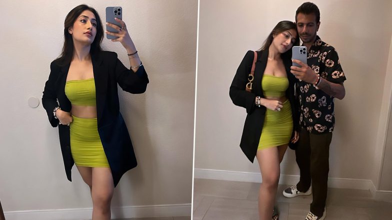 Dhanashree Verma Looks Fab in Green Tube Top and Mini Skirt, Influencer Poses With Cricketer-Husband Yuzvendra Chahal in Latest Pics