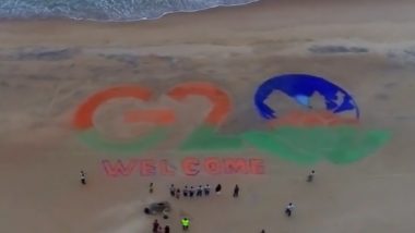 G20 Summit 2023: Sand Artist Sudarsan Pattnaik Creates G20 Logo at Puri Beach in Odisha (Watch Video)