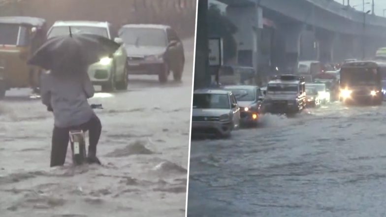 Hyderabad Rains Photos and Videos: Residents Wake Up to Heavy Showers, Waterlogging; IMD Issues Orange Alert