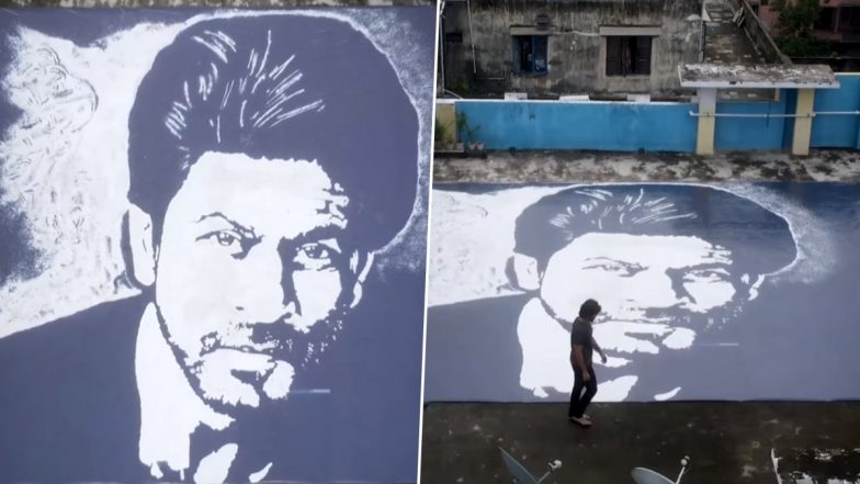 Giant 30-ft Shah Rukh Khan Portrait Made by Artist With Marble Stone Chips, Watch Viral Video As It Takes Over Internet