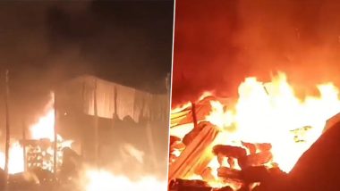 West Bengal Fire: Massive Blaze Erupts at Factory in Bodai Industrial Area in North 24 Parganas, Fire Tender Present at Spot (Watch Video)