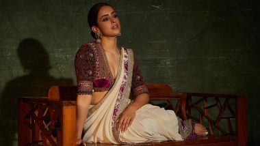 Sanya Malhotra Oozes Elegance in Ivory Saree Paired With Embroidered Velvet Blouse (See Pics)