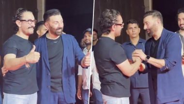 Gadar 2: Aamir Khan and Sunny Deol Pose Together for the Cameras at Film’s Success Party! (Watch Video)