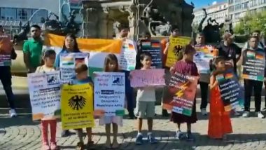 Germany: Indian Community Assembles at Mannheim Paradeplatz City, Demands Repatriation of Baby Ariha to India (Watch Video)