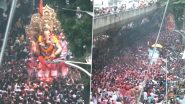 Lalbaugcha Raja Visarjan 2023 Video: Devotees Brave Mumbai Rain to Join Procession as Lord Ganesh Idol From Mumbai's Famous Ganpati Pandal Being Taken for Immersion