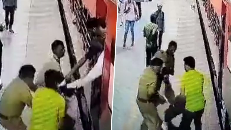 RPF Officials Save Passenger Who Slipped While Trying to Board Moving Train at Ghaziabad Railway Station, Video Surfaces