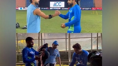 Sports News | Asia Cup: Pakistan and India's Players Catch Up Ahead of Their Highly Anticipated Clash; Kohli Jokes with Shadab, Afridi