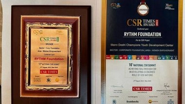 Business News | RYTHM Foundation Earns Bronze Recognition for Women Empowerment Project at CSR Times Awards 2023