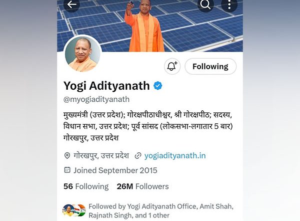 India News | UP CM Yogi’s Official ‘X’ Handle Crosses 26 Million Followers Mark