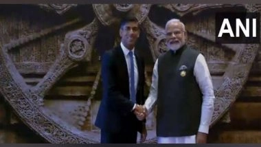 World News | G20 Summit: PM Modi Greets UK Counterpart Rishi Sunak at Bharat Mandapam&nbsp;