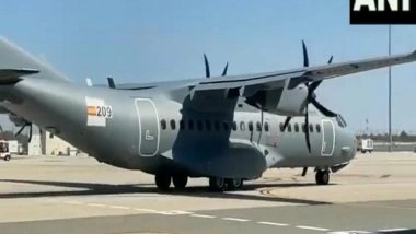 India News | Gujarat: First C-295 Transport Aircraft Lands at Air Force Station in Vadodara