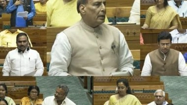 India News | Lok Sabha Takes Up Discussion on Successful Lunar Mission Chandrayaan-3; Rajnath Singh Lauds Success of Mission 