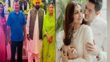 Entertainment News | Delhi, Punjab CMs Arvind Kejriwal, Bhagwant Mann with Their Wives in Udaipur for Parineeti-Raghav Wedding