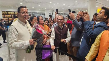 Uttarakhand Global Investors Summit 2023: CM Pushkar Singh Dhami Reaches London To Invite Industrialists, Gets Warms Welcome by Indian Diaspora (See Pics and Video)