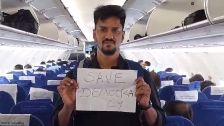 'Save Democracy': TDP Leader Adari Kishore Kumar Stages Protest Inside Visakhapatnam Airport Against Arrest of Chandrababu Naidu, Viral Clip Surfaces