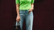 Alia Bhatt Rocks Shimmery Neon Green Top With Bell Bottom Jeans at MFW 2023
