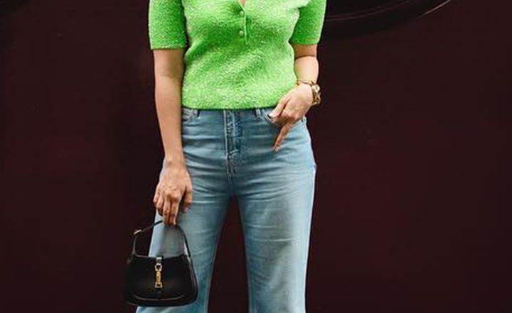 Alia Bhatt Rocks Shimmery Neon Green Top With Bell Bottom Jeans at MFW 2023